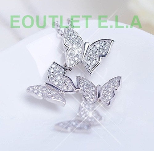 EXQUISITE CZ BUTTERFLIES SOLID SILVER NECKLACE